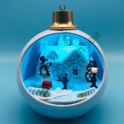 LED Christmas Village With Snowman Moving Inside White Ball